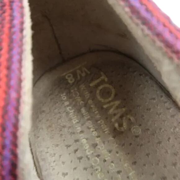 Toms Shoes Womens 8 Wedge Sandal Casuall Fashion Calypso Espadrille Red Peep Toe - Picture 12 of 13